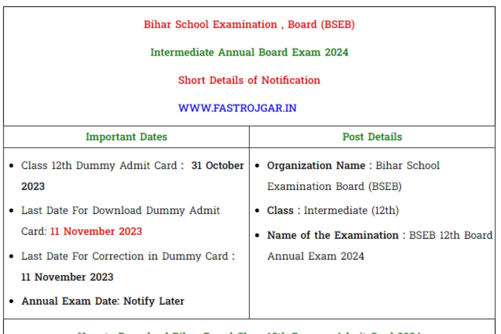 Bihar Board 12th Dummy Admit Card 2024 Direct Download Link