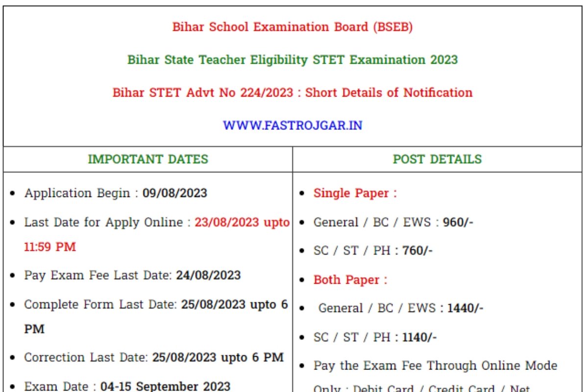 Bihar BSEB STET Result 2023 Download Direct Link