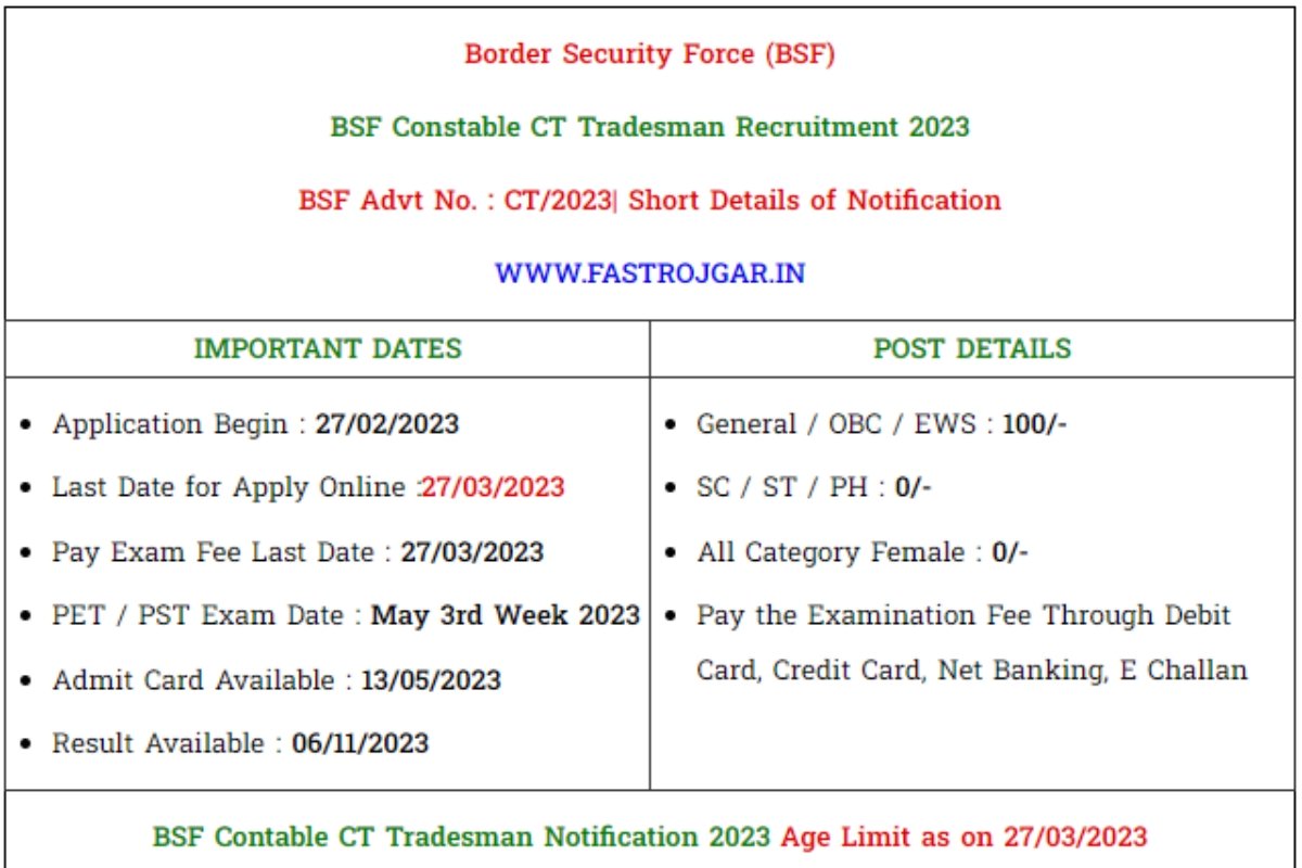 BSF Contable CT Tradesman Result 2023 Download Direct Link