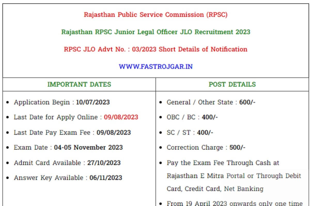 Rajasthan RPSC Junior Legal Officer JLO Answer Key 2023 Download Direct Link