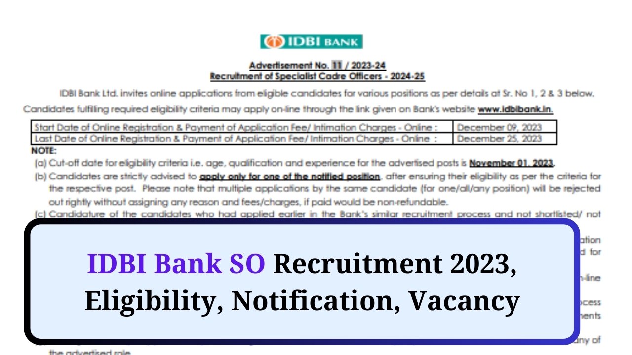 IDBI Bank SO Recruitment 2023 IDBI Bank SO Recruitment 2023