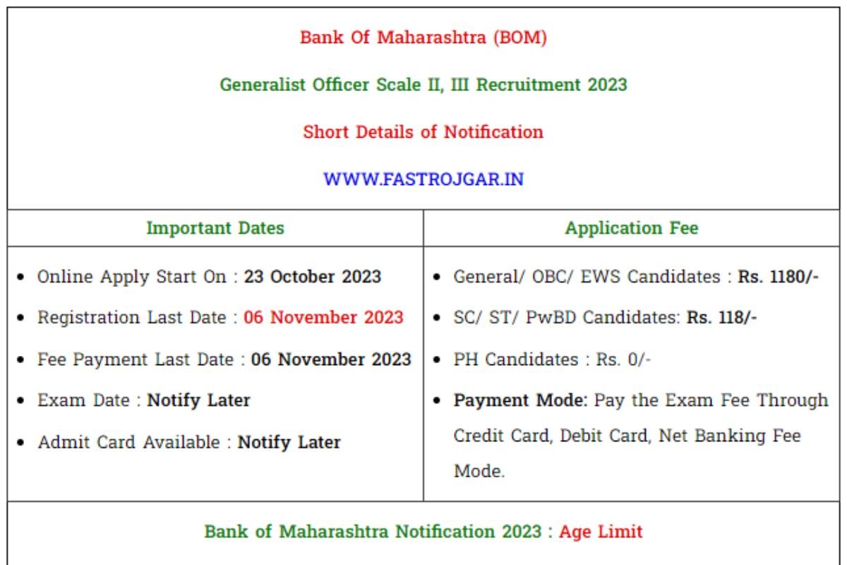Bank of Maharashtra Recruitment 2023, Eligibility, Notification, Vacancy