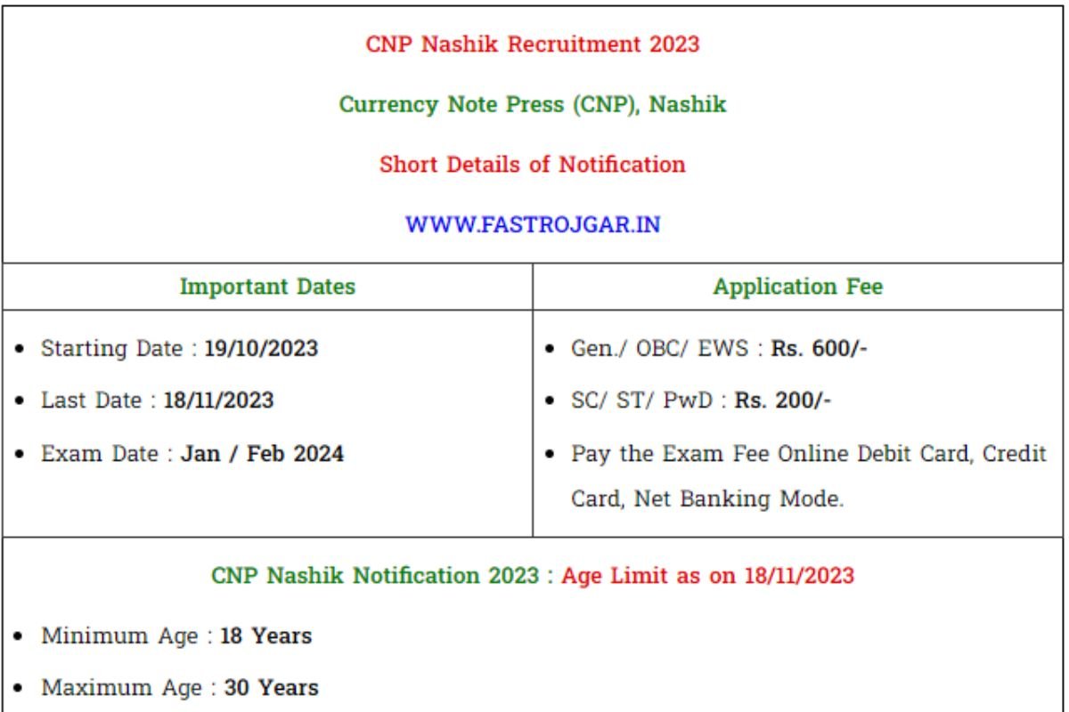 CNP Nashik Recruitment 2023, Eligibility, Notification, Vacancy