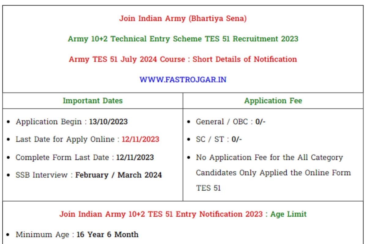 Join Indian Army 10+2 TES 51 Entry Recruitment 2023, Eligibility, Notification, Vacancy