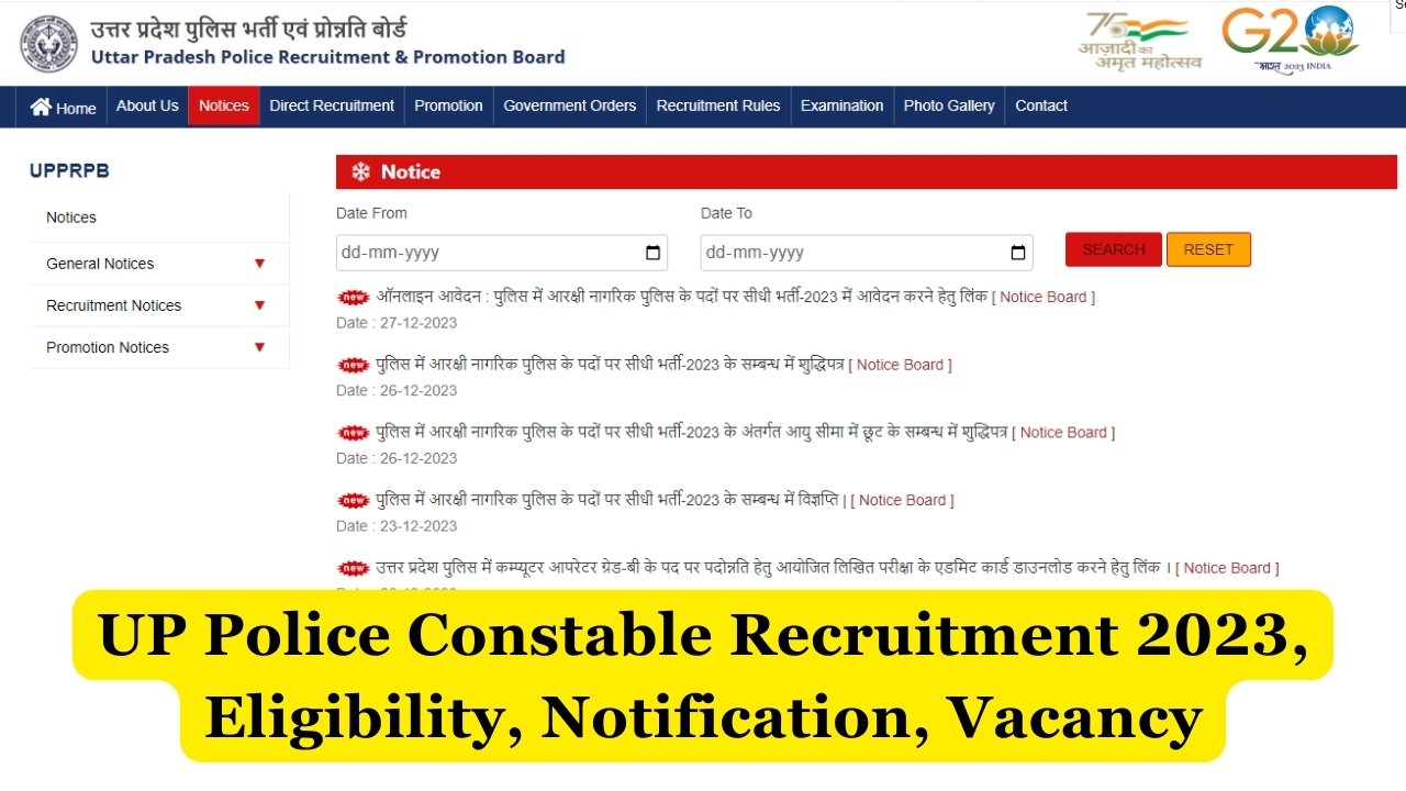 UP Police Constable Recruitment 2023, Eligibility, Notification, Vacancy